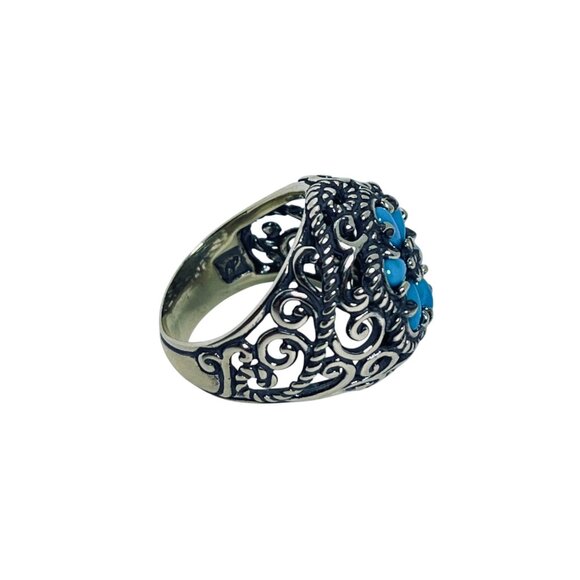 Carolyn Pollack Sterling Silver Sleeping Beauty Turquois Cluster Ring (R459) - Picture 7 of 9